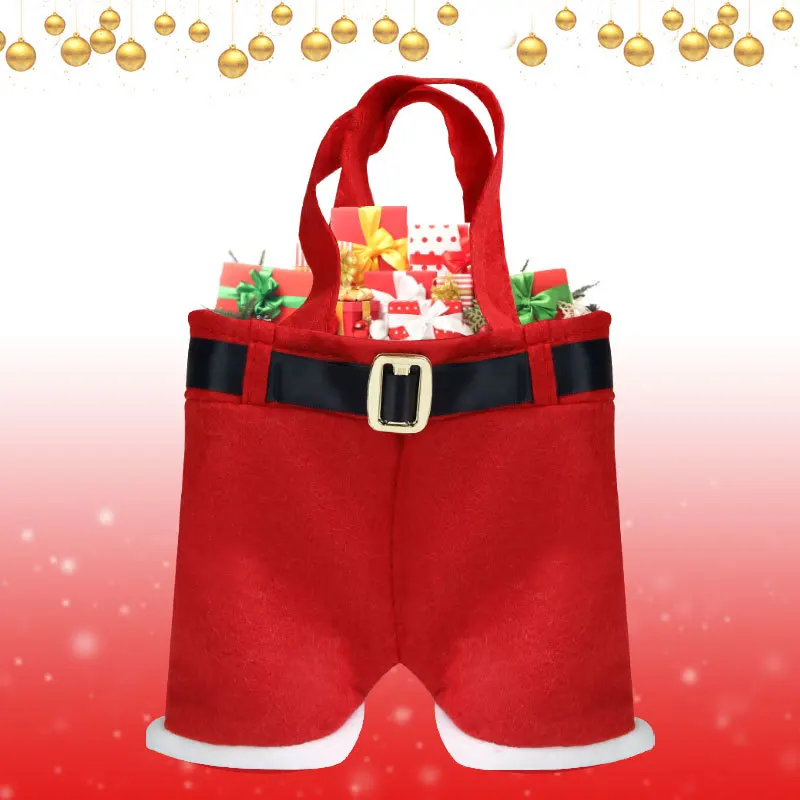 5PCS Santa Shorts Gift Bag Santa Claus Pants Candy Cookies Handbag Creative Cute Christmas Gift Bag Festive New Year Decor