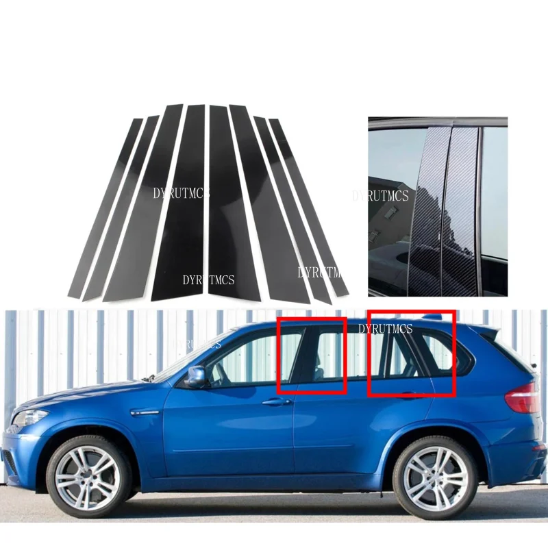 Glossy Black Silver Pillar Posts Fit For BMW X5 E70 2007 2008 2009 2010 2011 2012 2013  Window Door Decoration Stickers Cover