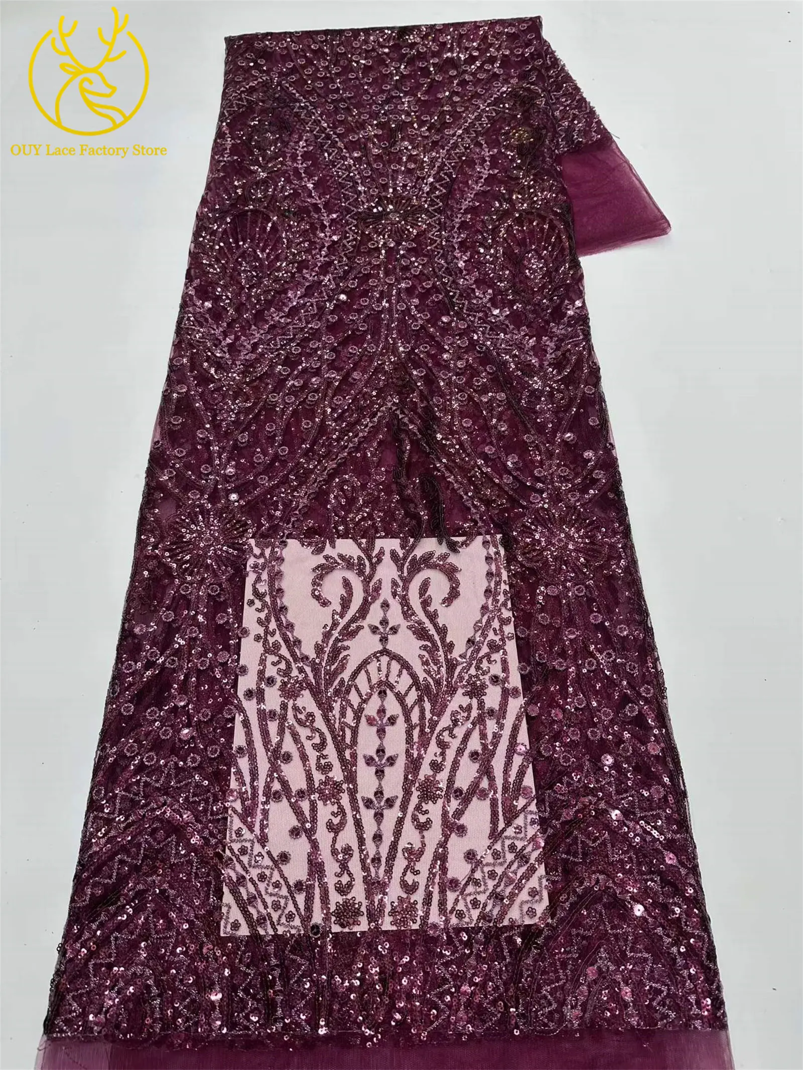 5 Yards Brauner Afrikanischer Spitzenstoff 2026 Nigerianische Pailletten Perlen Hochzeitsdekoration Tüll-Spitzenstoff Braut Partykleid Nähen – Detail 7