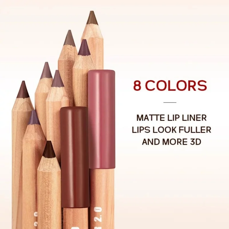 Matte Lipliner ปากกา Nude สีน้ําตาลไม้ลิปสติกกันน้ําสวมใส่ Non-stick Cup Lip Contouring ปากกา Professional แต่งหน้า