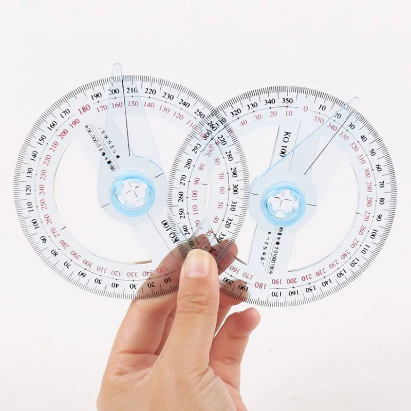 2PC/lot Hot Sale Circular 10cm Plastic 360 Degree Pointer Protractor Rulers Angle Finder for Student Stationery Gift Protractor