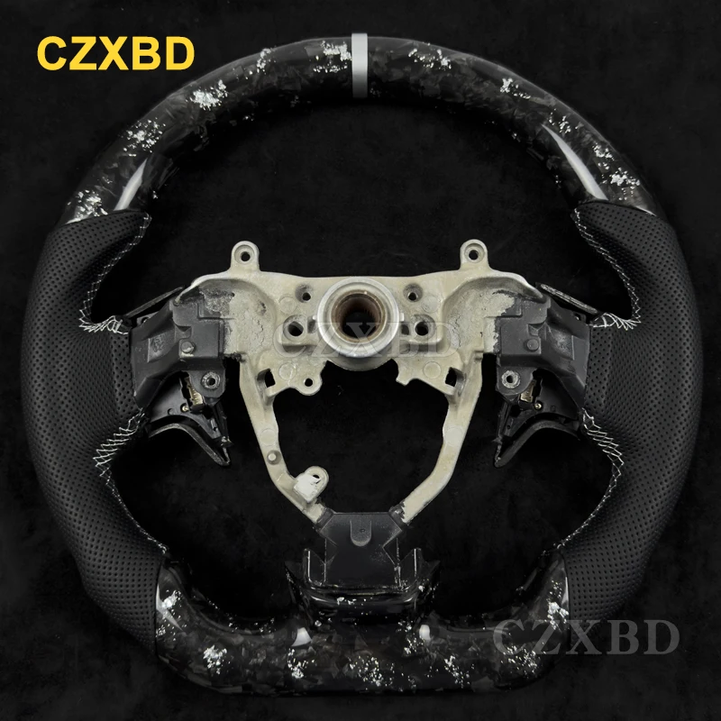 Fit For Toyota Corolla 2009 Gloss Silver Flake Forged Carbon Steering Wheel High Quality Leather Perforated Customized