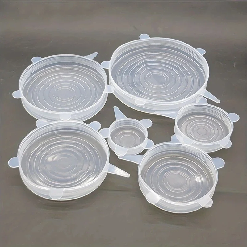 6Pcs/Set Transparent Silicone Kitchen Utensils Fresh-keeping Stretch Universal Bowl Cover Refrigerator Microwave Oven Sealed