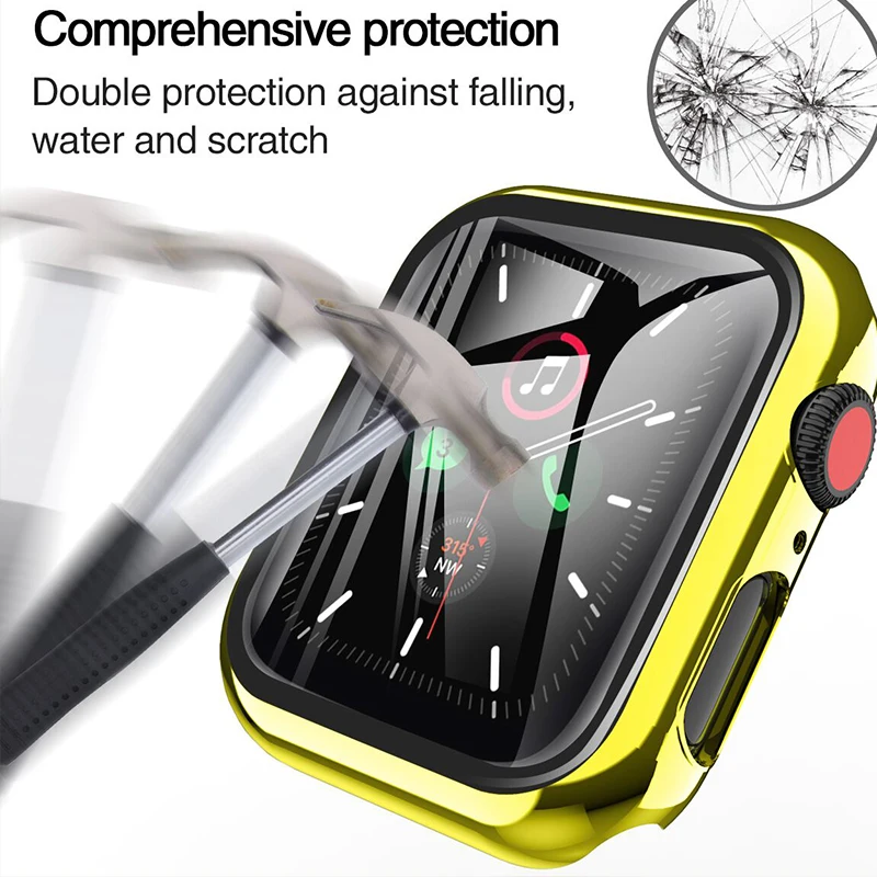 Vidro + capa para apple watch capa série 9-8 7 6 5 4 3 se 44mm 40-42-38-41mm 45mm protetor de tela amortecedor apple watch acessórios