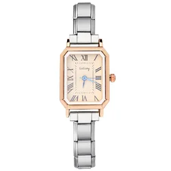 GEMOSA Stylish Square Women Men Quartz Watches Roman Numerals Minimalist Design Stainless Steel Strap Party Birthday Daily Gift