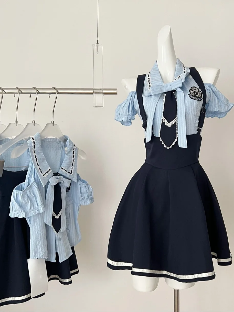 

Летний наряд Pure Desire, женский школьный костюм, возрастной бант, волнистый цвет, пузырьковый све, полосатый ремешок, вес...