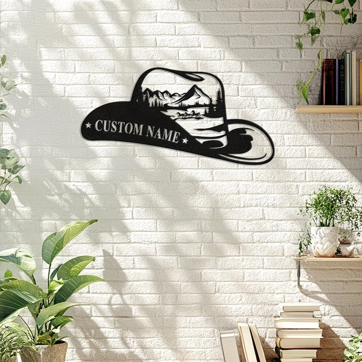 Customizable Western Cowboy Metal Sign, Party Scene Hanging Decor, Door Decoration, Hat and Mountain Silhouette Wall Art