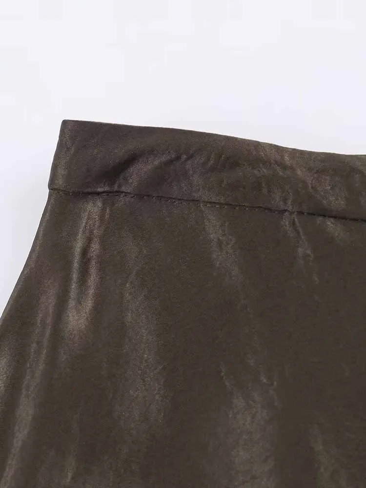 European and American style winter new fashion women's clothing casual temperament simple versatile silk satin midi skirt