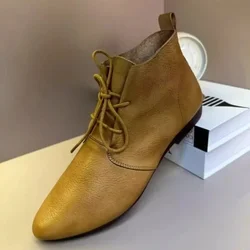 Stivali stringati stile britannico per donna 2024 inverno nuove scarpe Casual in morbida pelle da donna semplici e versatili da donna