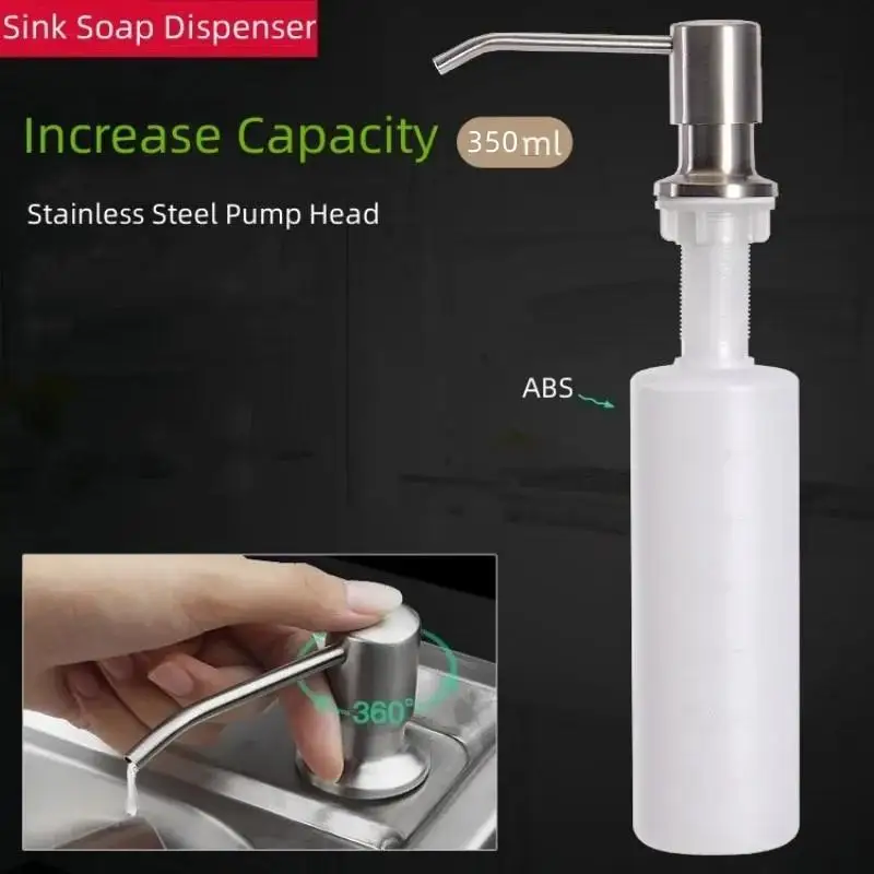 Kitchen Sink Countertop Press Pump Apparatus 350 Ml Stainless Steel Reusable Pump Head Liquid Bottle Sink Pump