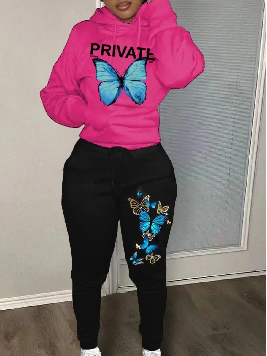 Women\'s Sets Hoodies Pants Suit 2-Piece Outfits Suit 2025 New Letter Print Aesthetics Sweatshirt and Sweatpants Ladies Tracksuit
