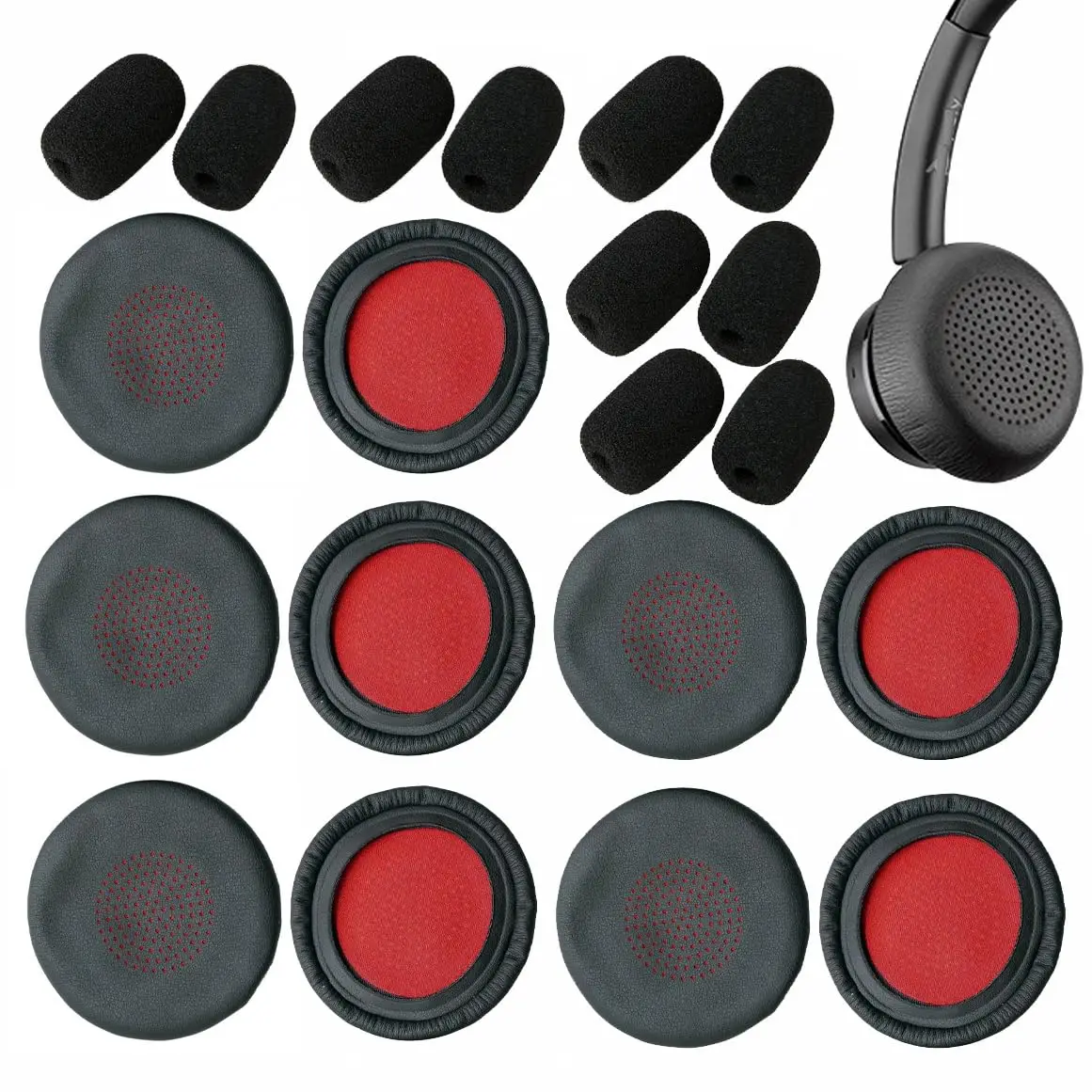 

V-MOTA Ear Pad of Leather+ Mic Windproof Sponge Compatible with Plantronics Poly Blackwire 8225 BW8225-M USB-C 214409-01 (5 Set)