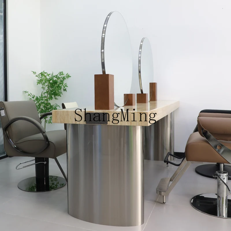 

SM new barbershop mirror stand hair salon special double sided mirror with cabinet hair cutting and perming table