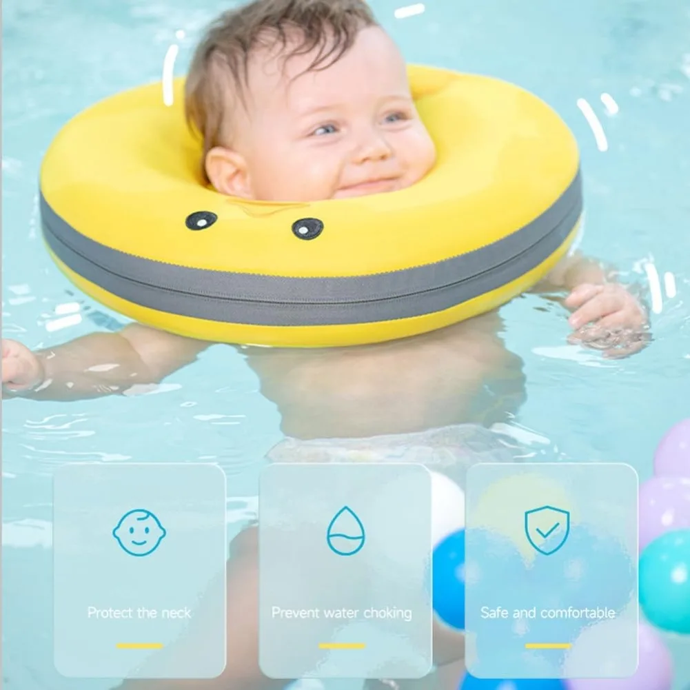 Non-Inflatable Safety Swimming Float Neck Ring Toys, 0-18 Months Baby Float Neck Ring, Head Float Pool Bathtub, Pearl Cotton