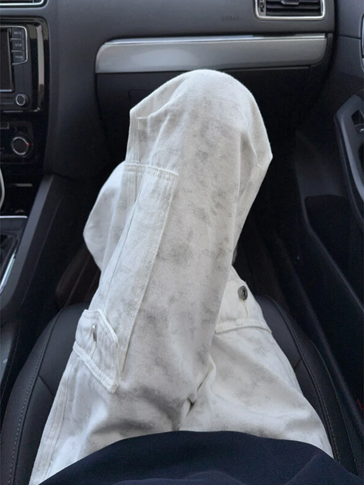 

Мужские джинсы в стиле ретро, выцветшие, из денима, модный уличный дизайн, свободные, широкие штанины, прямой крой, повседневные.