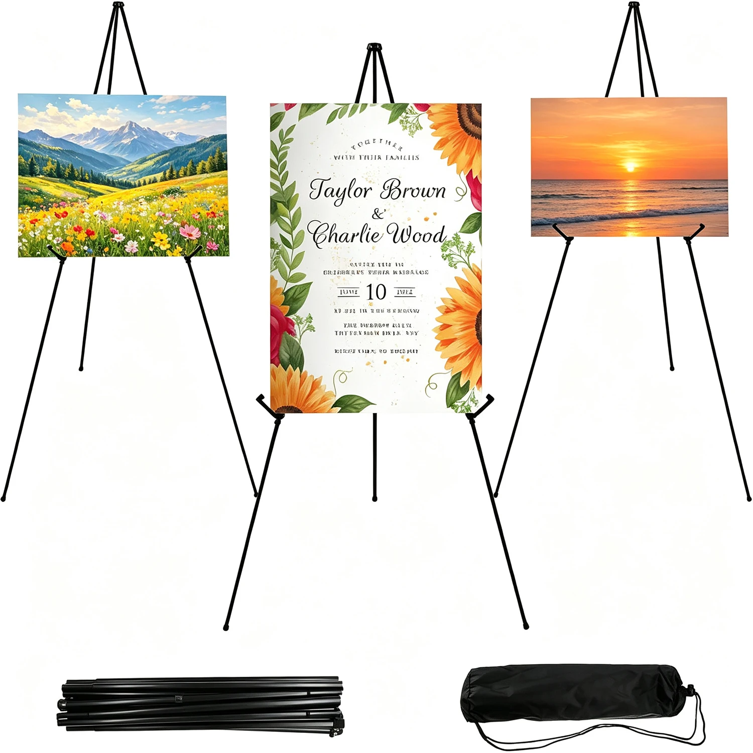 Tripod Easel Stand Portable Wedding Birthday Party Metal Tripod Art Easel for Painting Display Artists Tabletop and Outdoor Use