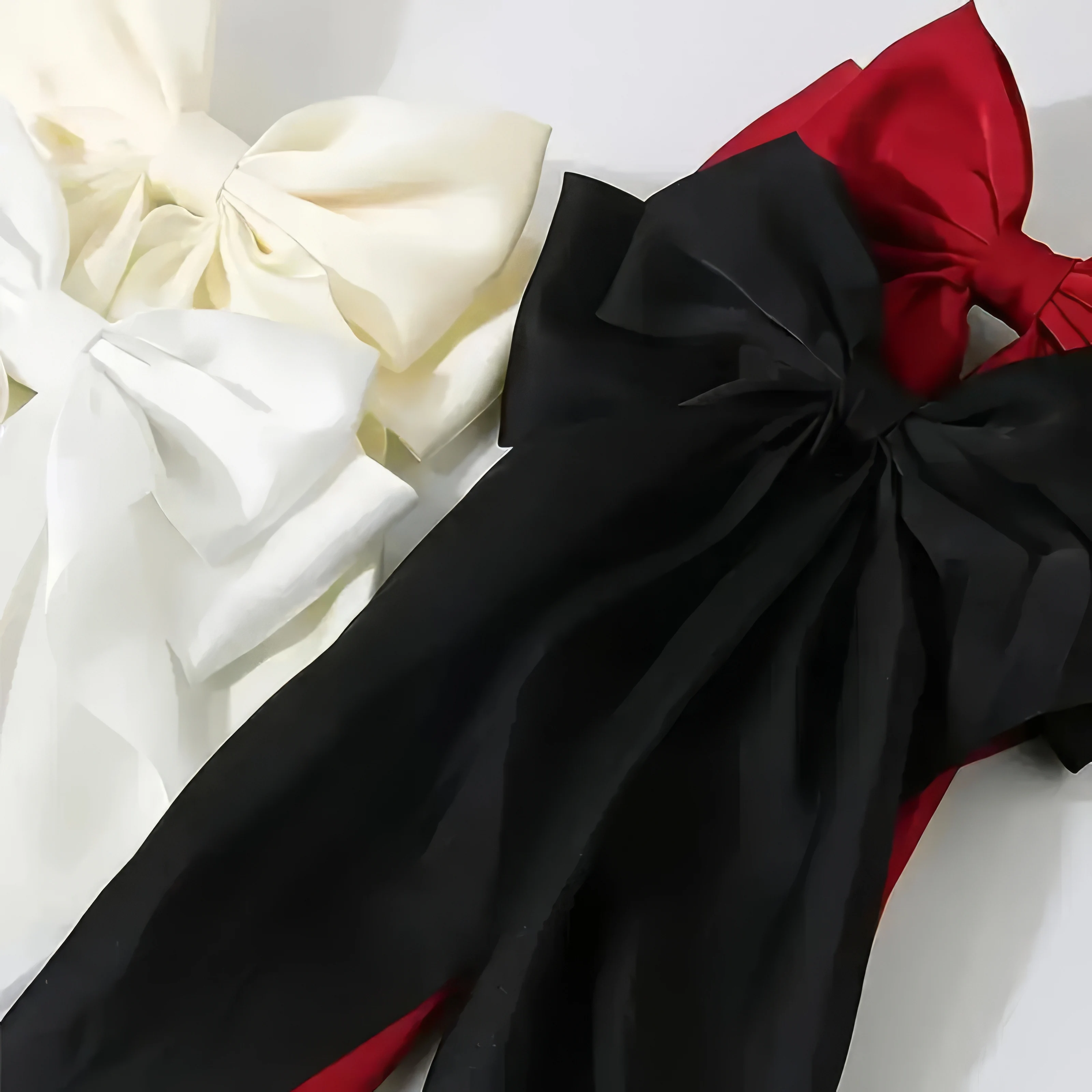2 solid color ribbon bow hair clips in black and white, Korean style large bow hair clips, suitable for thick/curly/wavy hair - Detail 1