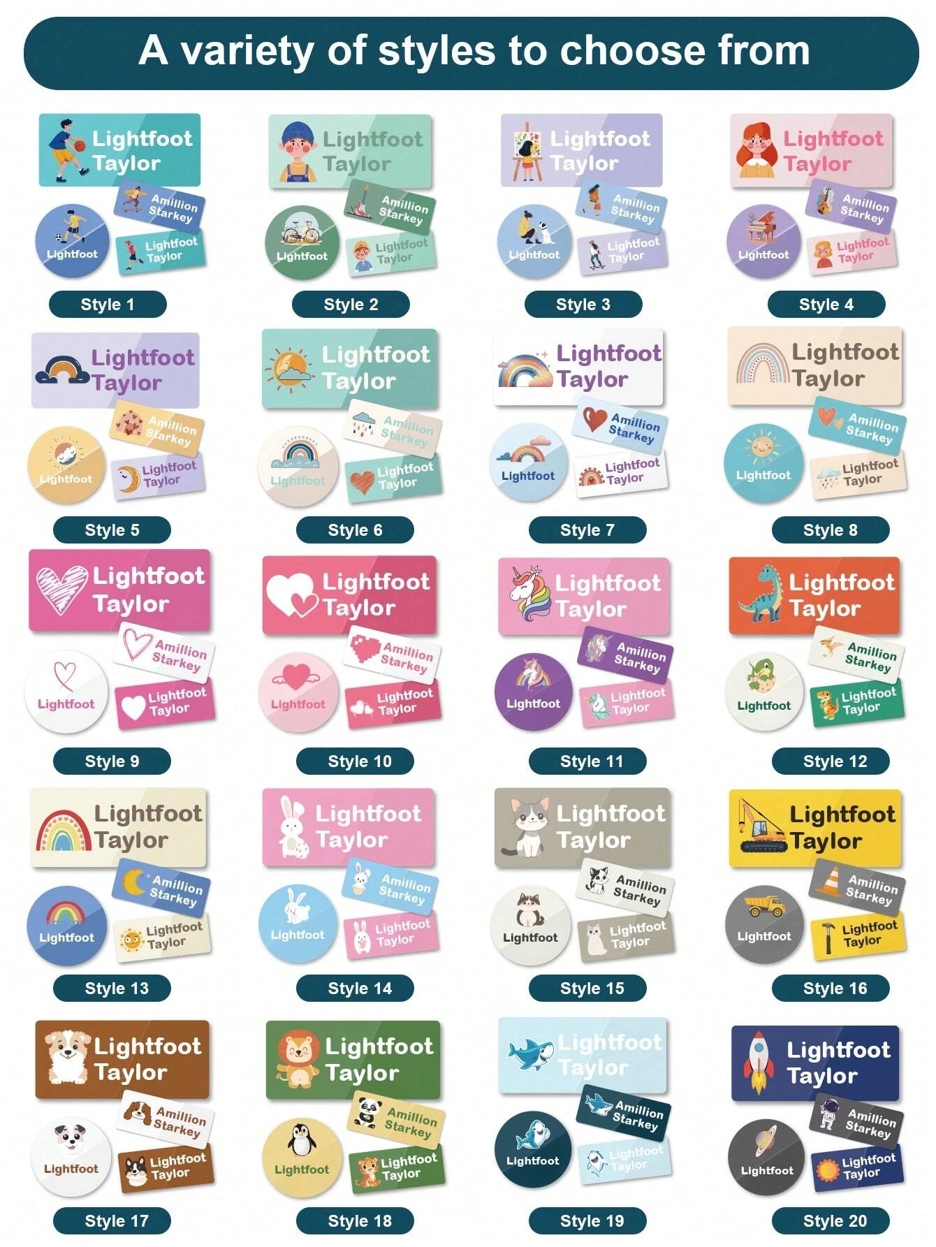 20 Styles Custom Name Stickers, Personalized Name Labels Stickers For Kids, Children Daycare Labels