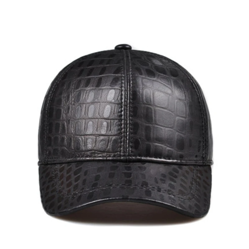 Deluxe Winter Genuine Leather Man Hat Male Duck Tongue Sheep Skin Outdoor Leisure Baseball Caps Fashion Crocodile Pattern