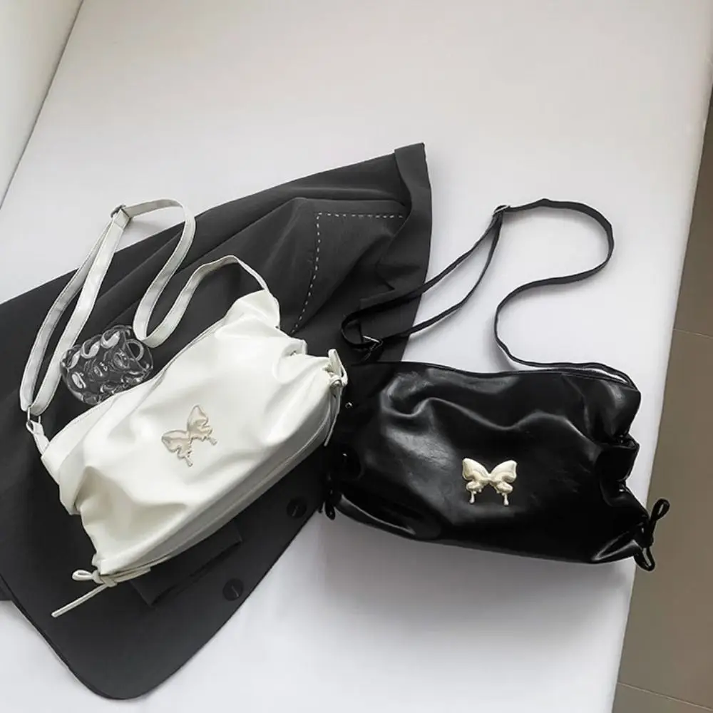 Bolso cruzado de mariposa de cuero PU, bolso de hombro de gran capacidad Y2k, bolso de cubo, bolsa de almacenamiento, bolsa de axilas con lazo, compras