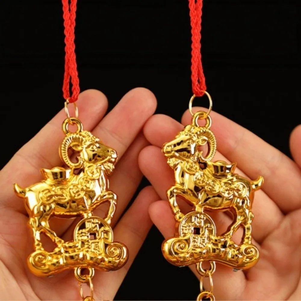 Golden Sheep Goat Hanging Ornament Red Tassel Handmade Lucky Charms Festival Atmosphere New Year Gift