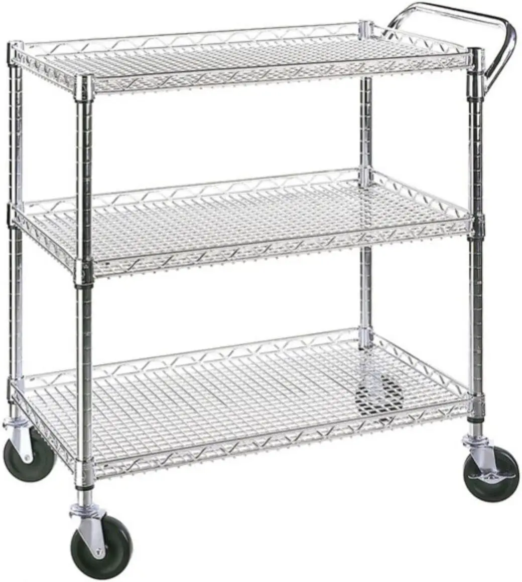 

Heavy Duty 3-Tier Rolling Utility Cart with Wheels, Large Metal Serving Cart for Kitchen Office School Church