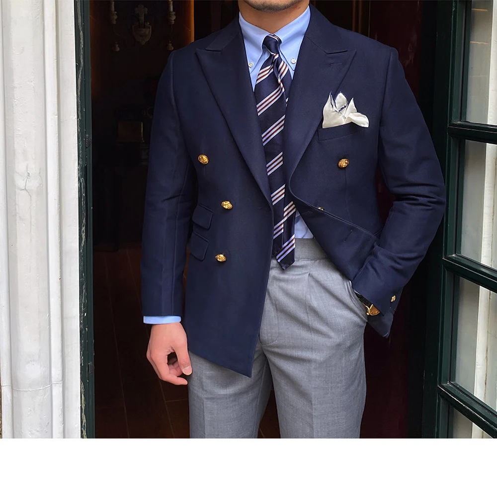 

2023 Men Suits 2 Piece Set Jacket and Pants Fashion Peak Lapel Double Breasted Linen Blazer Chic Smart Casual Wedding Male Suit