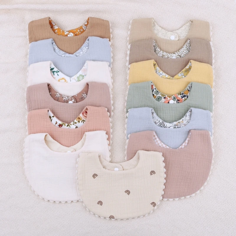 Reversible Baby Bibs Newborn Cotton Feeding Saliva Towel Burp Cloth Skin-Friendly Infant Unisex Nursing Supply