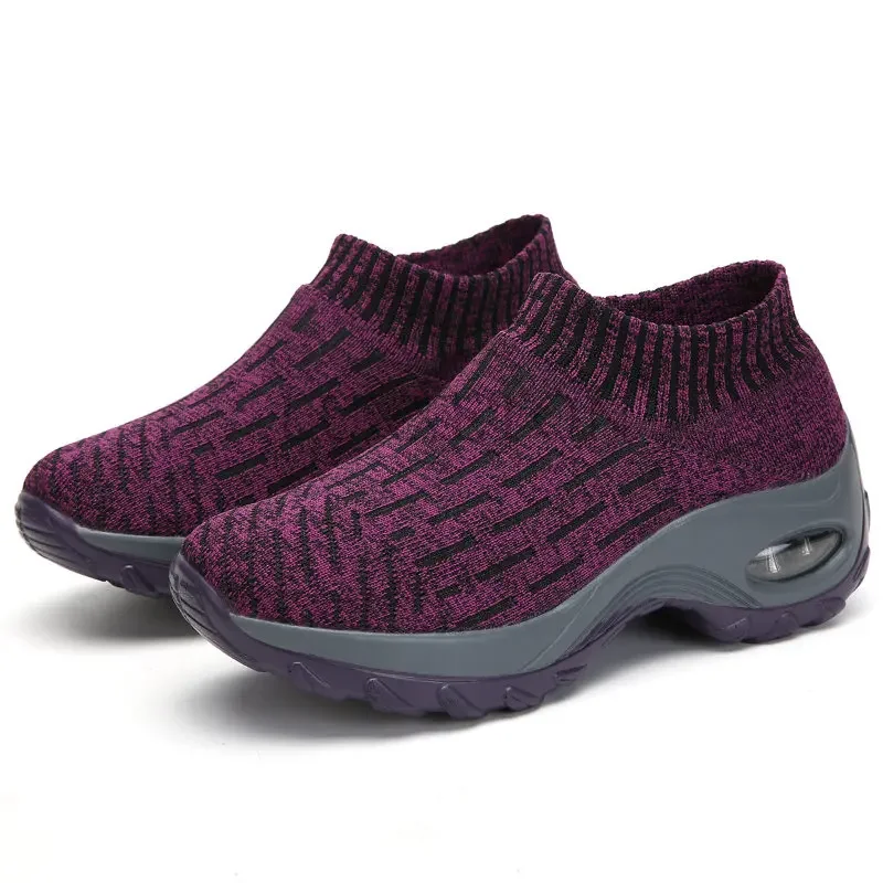 Women Tennis Shoes Breathable Mesh Height-increasing Slip-on Female Sock Footwear Outdoor Women Sneakers Thick Bottom Platforms