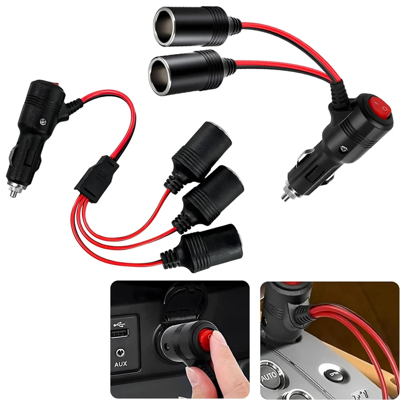 Auto-Zigarettenanzünder-Splitter 1 bis 3 Auto-Zigarettenanzünder 12 V 24 V Splitter-Adapter Zigarettenanzünder-Verlängerungskabel mit Schalter