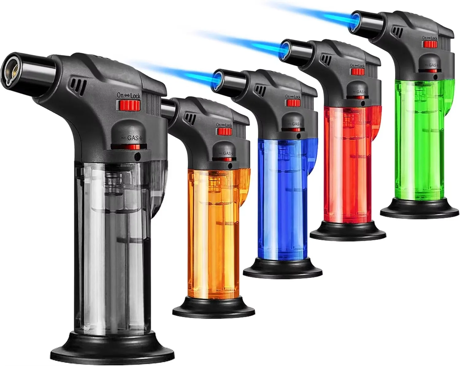 Nachfüllbares Butan-Jetflammen-Feuerzeug, Windfeste Taschenlampe für Kerzen, Kamin, Camping, Grill und BBQ