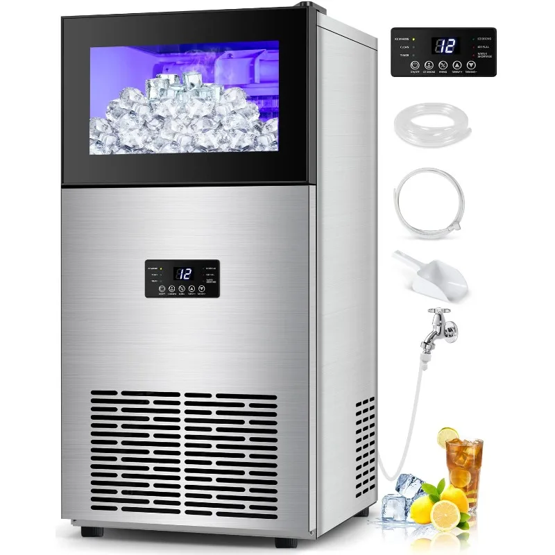 Commercial Ice Maker Machine, 160Lbs/24H with 35Lbs Ice Capacity, 63Pcs Clear Ice Cubes per Round in 11-20Mins