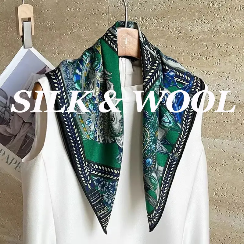 

70% wool 30% Silk Scarf for Women Shawls Wraps Foulard high quality Scarves Square Pashmina Female Hijab Bandana Kerchief 62cm