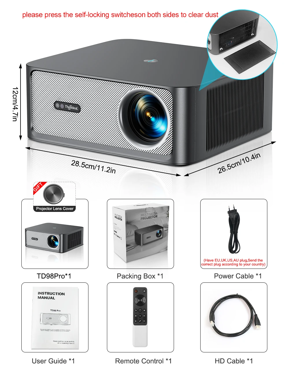 ThundeaL TD98Pro 4K Android WLAN-Projektor 3000 Ansi Lumen Autofokus 3D Tragbarer Heimkino-Gaming-Projektor für Draußen – Detail 19