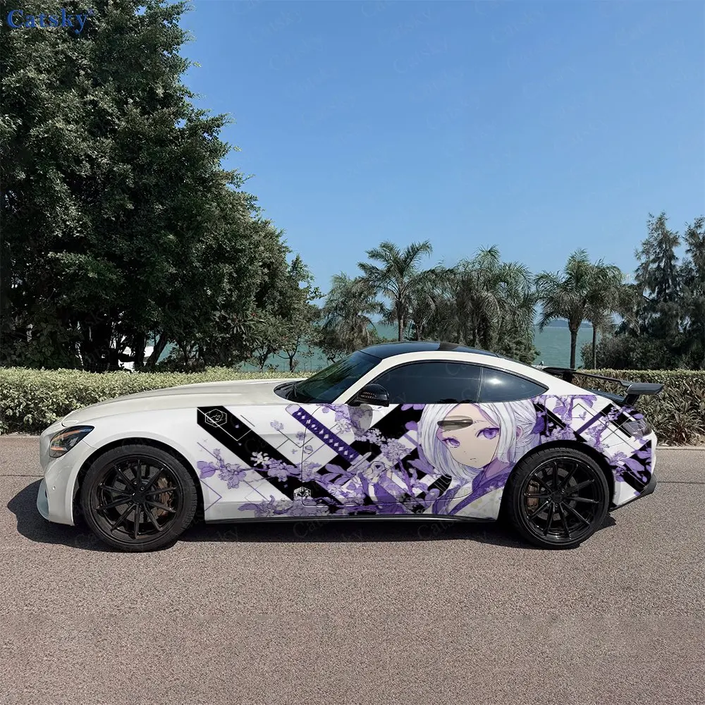 

2pcs Japanese Sword Girl Car Side Wraps, Self-Adhesive PVC Waterproof & Scratch-Resistant Stickers, Car Accessory Gift