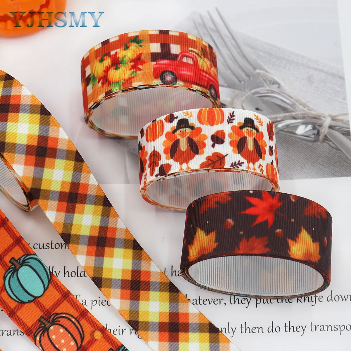 Thanksgiving Pumpkin Ribbon Fall Buffalo Plaid Ribbon Grosgrain Fall Ribbons for Present Wrapping Bows Garland DIY Party Decor