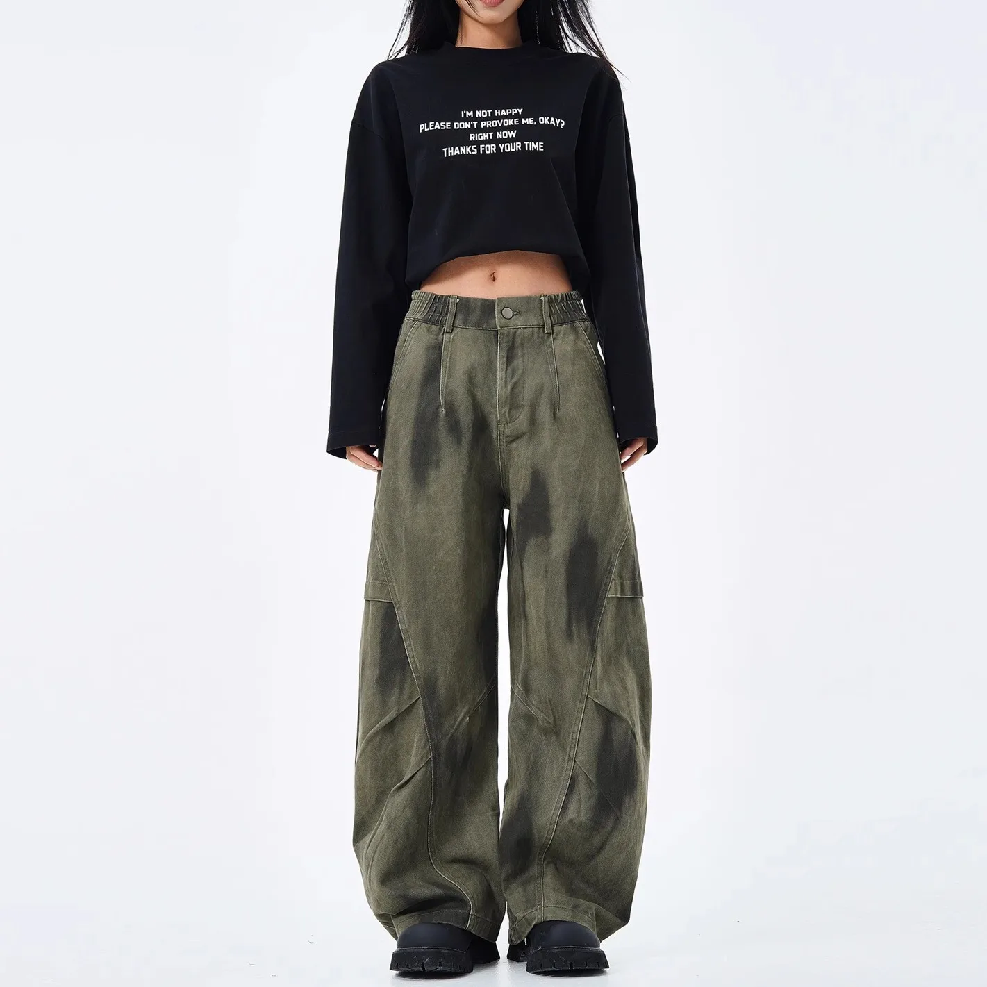 تصميم العلامة التجارية الرجعية العصرية مطوي القذرة مصبوغ وزرة الرجال والنساء الشارع الأمريكية المتخصصة فضفاضة السراويل القديمة غير رسمية