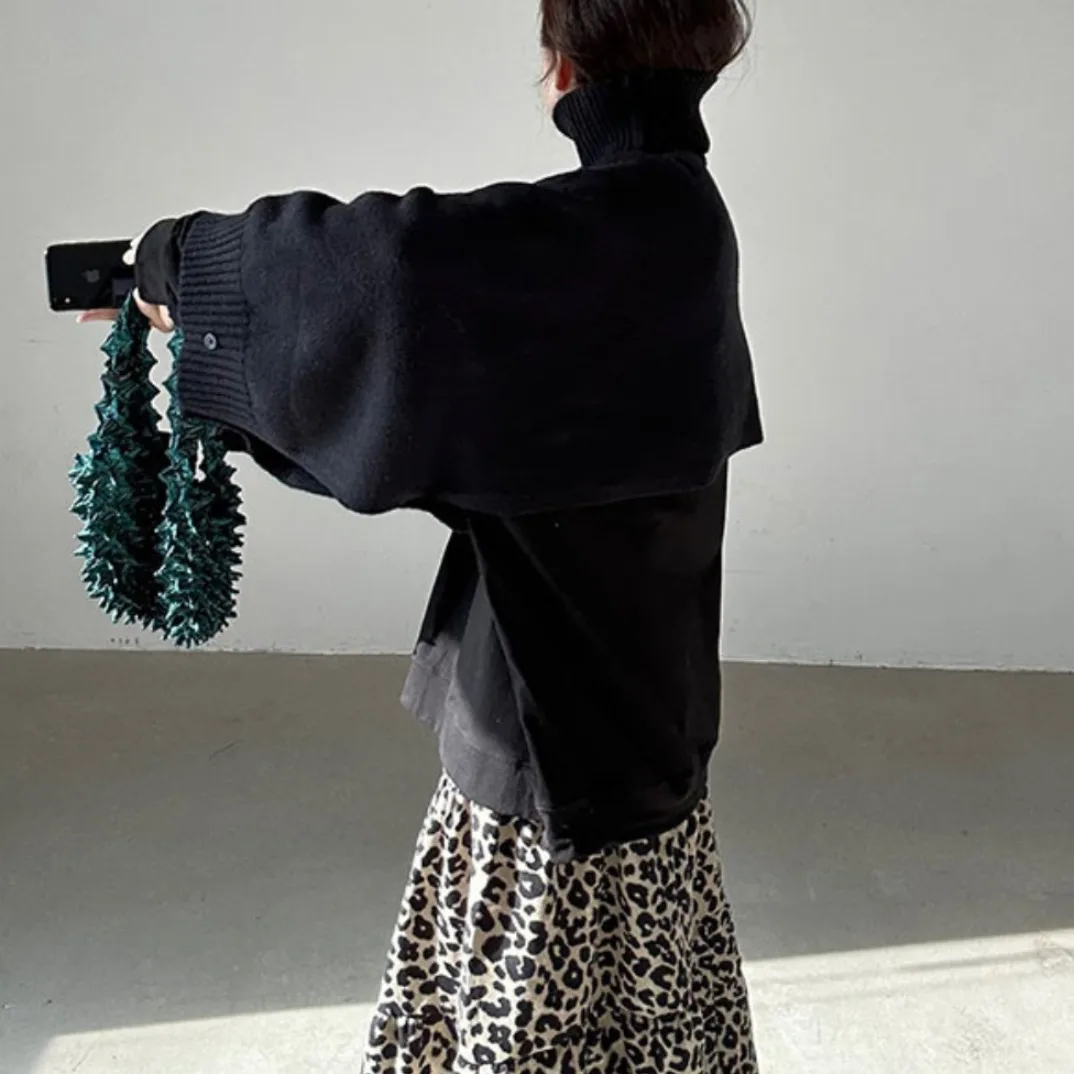 เสื้อสเวตเตอร์คอสูงสไตล์เกาหลีสำหรับผู้หญิง ฤดูใบไม้ร่วง ฤดูหนาว แฟชั่นใหม่ เรียบง่าย สบายๆ ช่วยให้ดูผอมเพรียว อุ่นสบาย เหมาะสำหรับใส่ไปทำงาน