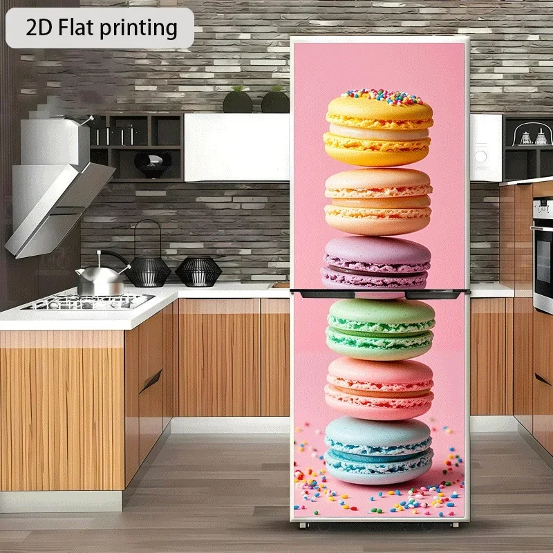 Refrigerator Sticker Rainbow Macaron Tower Themed Design Wall Decal Self-Adhesive Wallpaper Suitable for Cabinets and Wardrobe