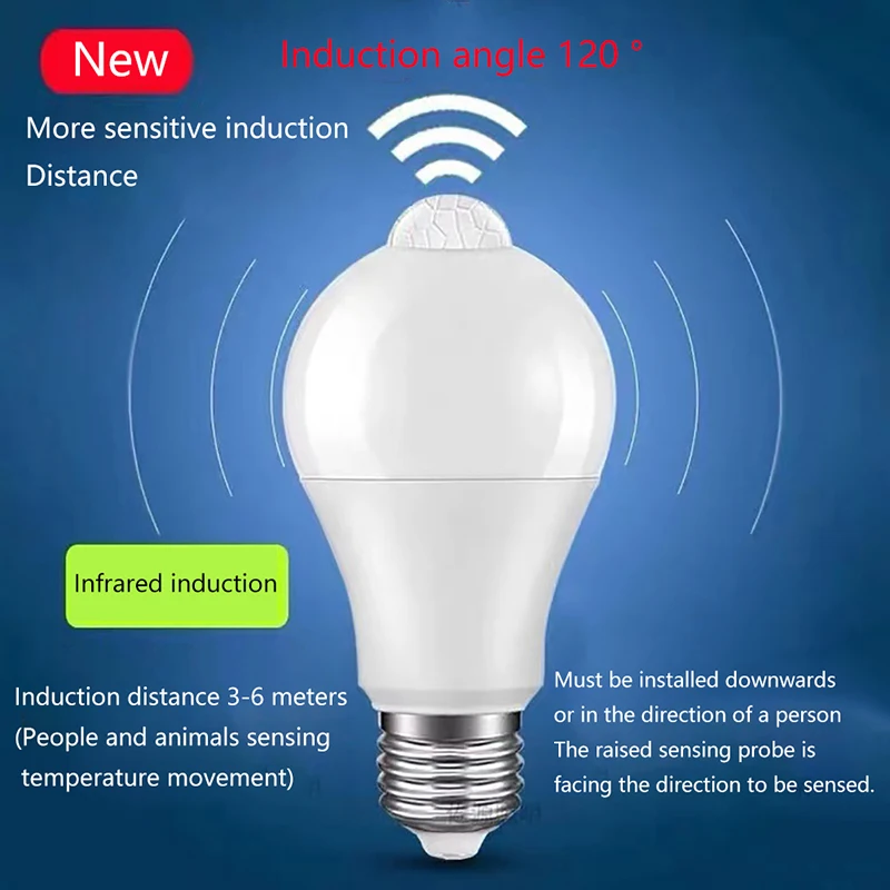 1ชิ้น E27 PIR โคมไฟเซ็นเซอร์ตรวจจับการเคลื่อนไหว5W 9W 15W หลอดไฟ LED พร้อมเครื่องตรวจจับการเคลื่อนไหวเซ็นเซอร์ตรวจจับการเคลื่อนไหวไฟกลางคืน