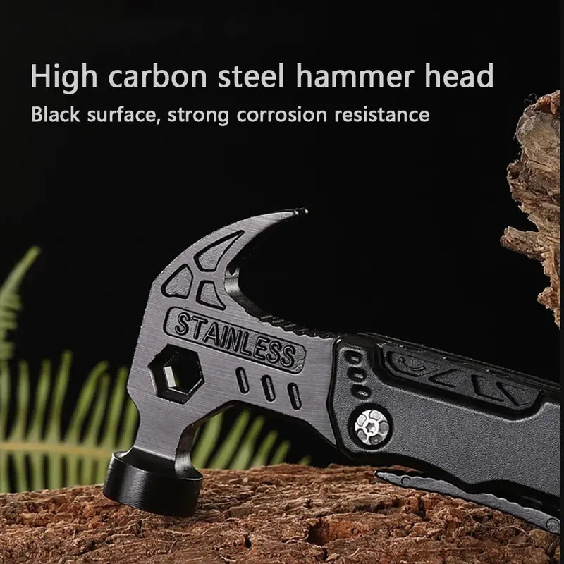 مفتاح ربط مطرقة قابل للطي متعدد الوظائف من الفولاذ المقاوم للصدأ في الهواء الطلق مطرقة الماعز أداة طوارئ تركيب النجارة للتخييم #6