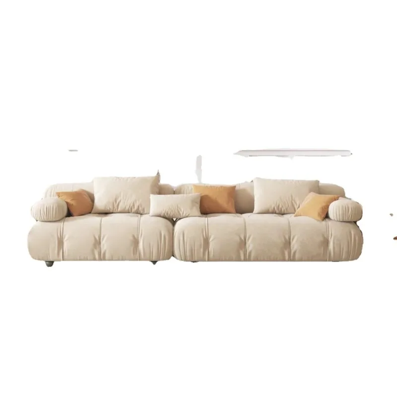 

Cream style sofa combination Italian modern simple wabi style fabric tofu block straight row small apartment living room solid w