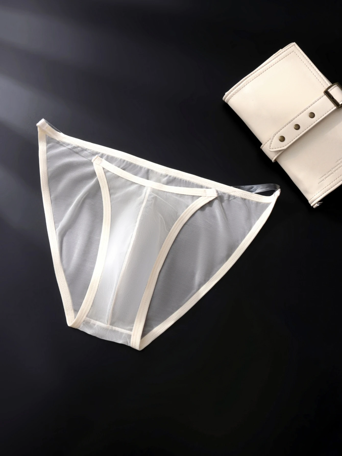 2PCS Men's Transparent Triangle Underwear Thin Strip Solid Color Mesh Breathable Comfortable Simple Design Boxer Briefs