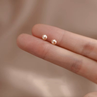 Natural 5-6mm bread freshwater pearl and 14KGP stud elegant charming lovely 1 pair earrings