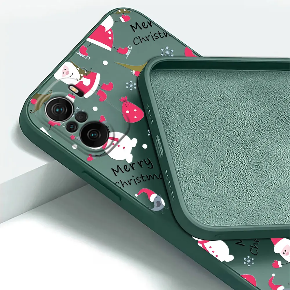 크리스마스 산타클로스 케이스 샤오미 포코 X7 F7 M7 X4 X5 F6 M6 프로 5G X3 미 11 라이트 10T 11T 12T 13T 14T 15T 프로 15 폰 커버