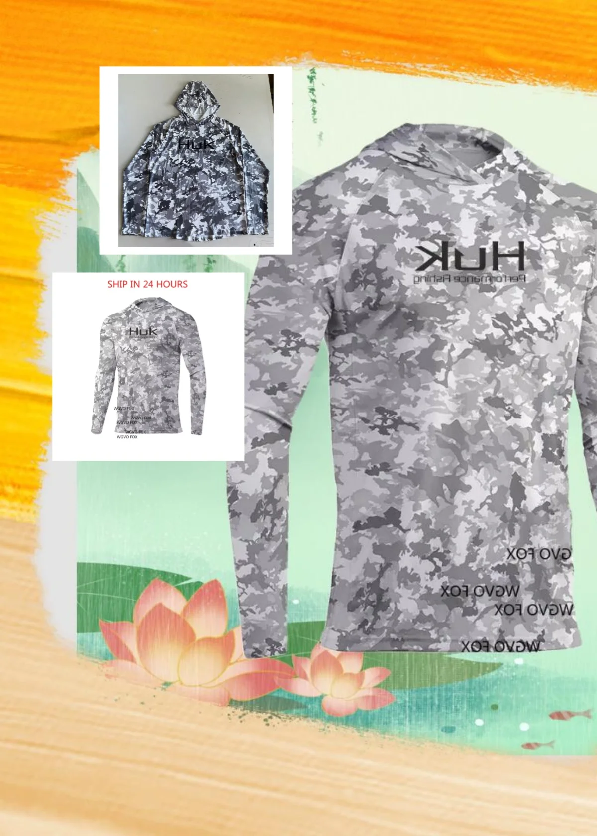 HUK Camisas de pesca de camuflaje para hombre, transpirables, de manga larga, para exteriores, con capucha, protección solar, gorra UPF 50+