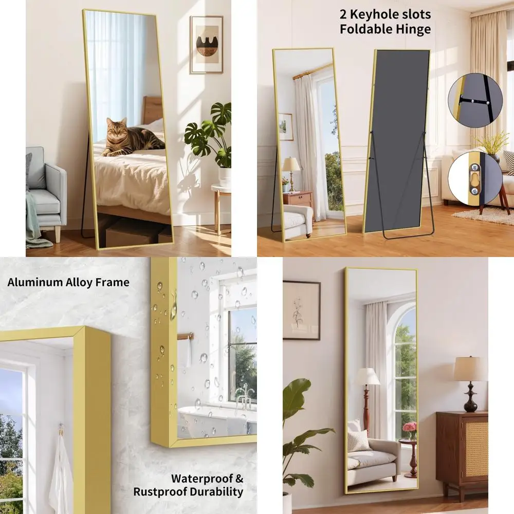مرآة أرضية كبيرة كاملة الطول مع إطار من الألومنيوم لديكور المنزل وتركيب الحائط - غرفة النوم وغرفة المعيشة، مرآة جسم كبيرة