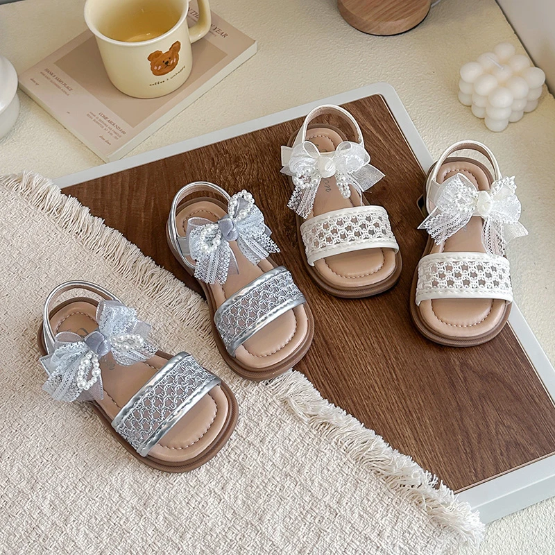 

Girls Sandals Sweet Ruffled Breathable Kids Beach Shoes Soft Sole Cute Beading 2026 Summer New Children Princess Shoes Anti-slip