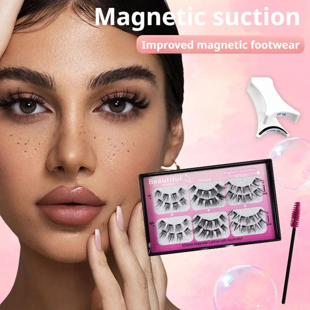 3 paia di ciglia magnetiche fatte a mano soffici ciglia finte visone riutilizzabili ciglia finte naturali e set di pennelli magnetici per il trucco