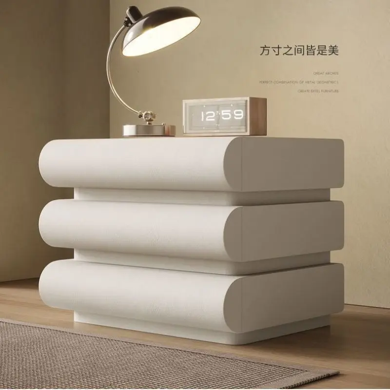 Italian minimalist bedside table three pumping leather Internet celebrity cream style bedroom large size solid wood personalize